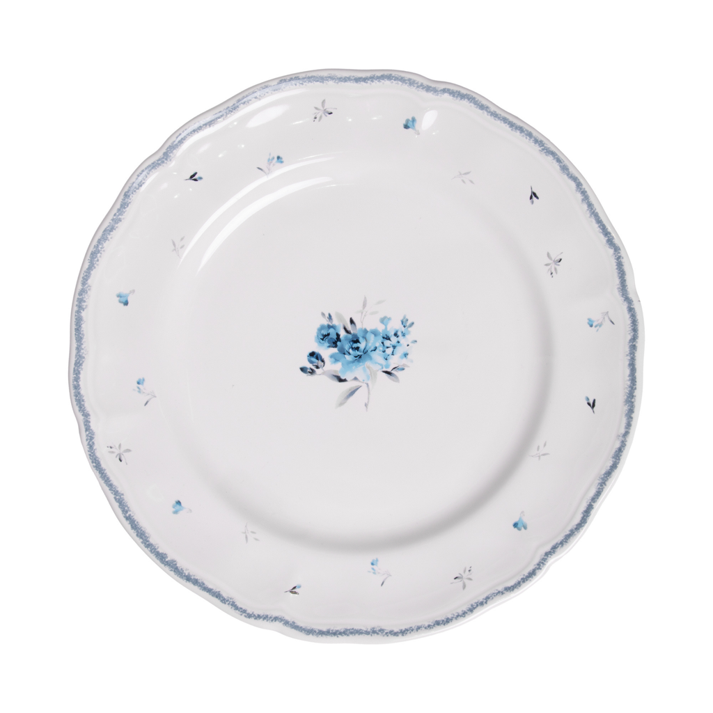 Conjunto 4 Pratos Rasos Cerâmica Florescer Azul 27cm
