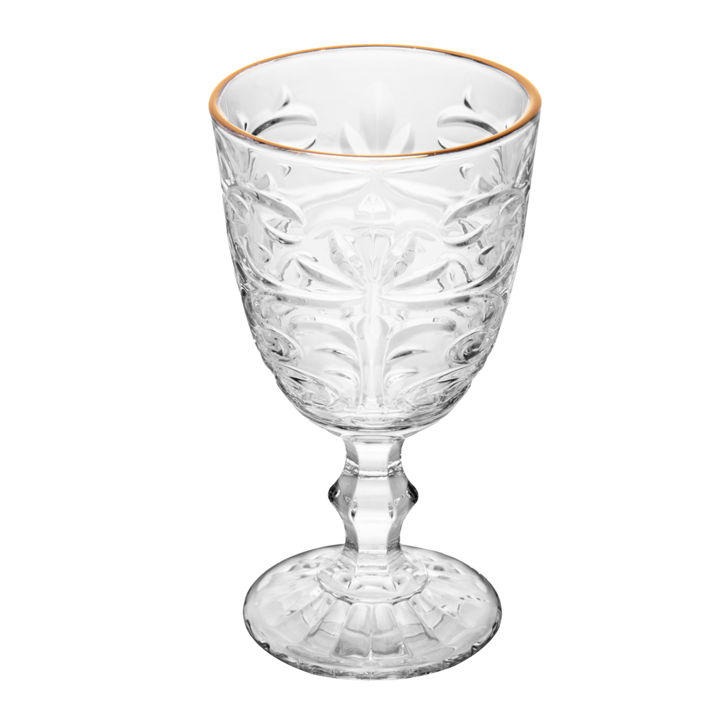 Jogo 6 Taças Água Cristal Ecológico com Fio de Ouro Arabesco 320ml Wolff