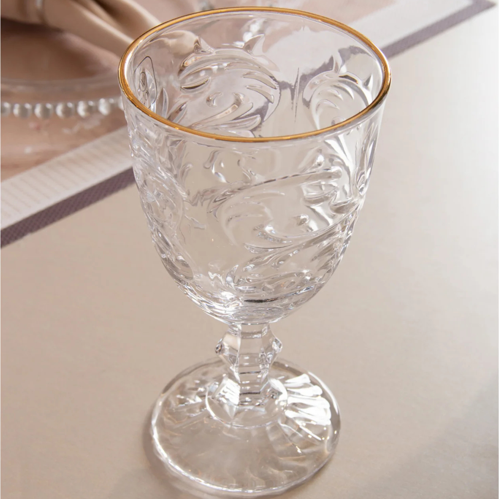 Jogo 6 Taças Água Cristal Ecológico com Fio de Ouro Arabesco 320ml Wolff