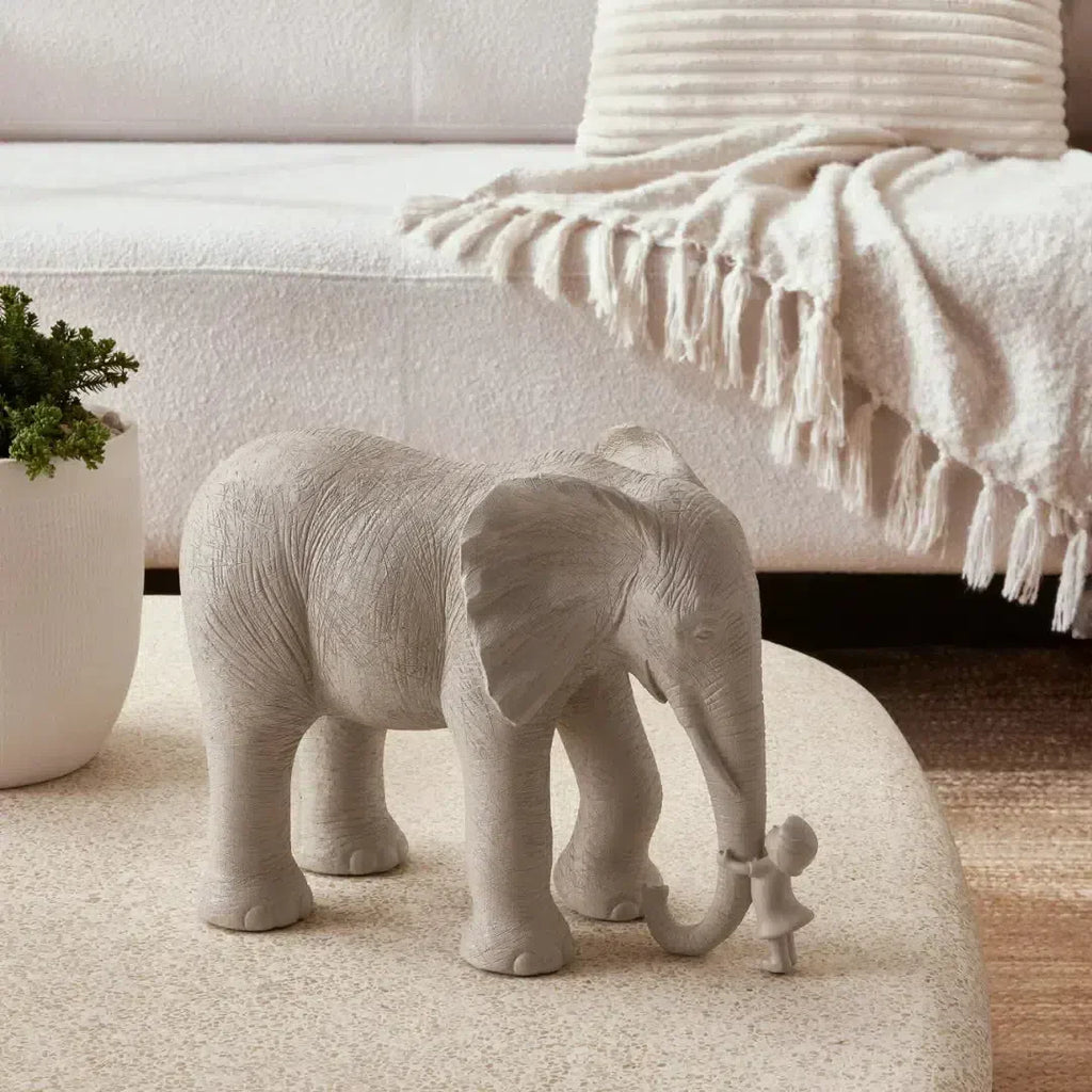 Escultura Elefante em Poliresina Cinza 22,5x30x13,5cm Mart