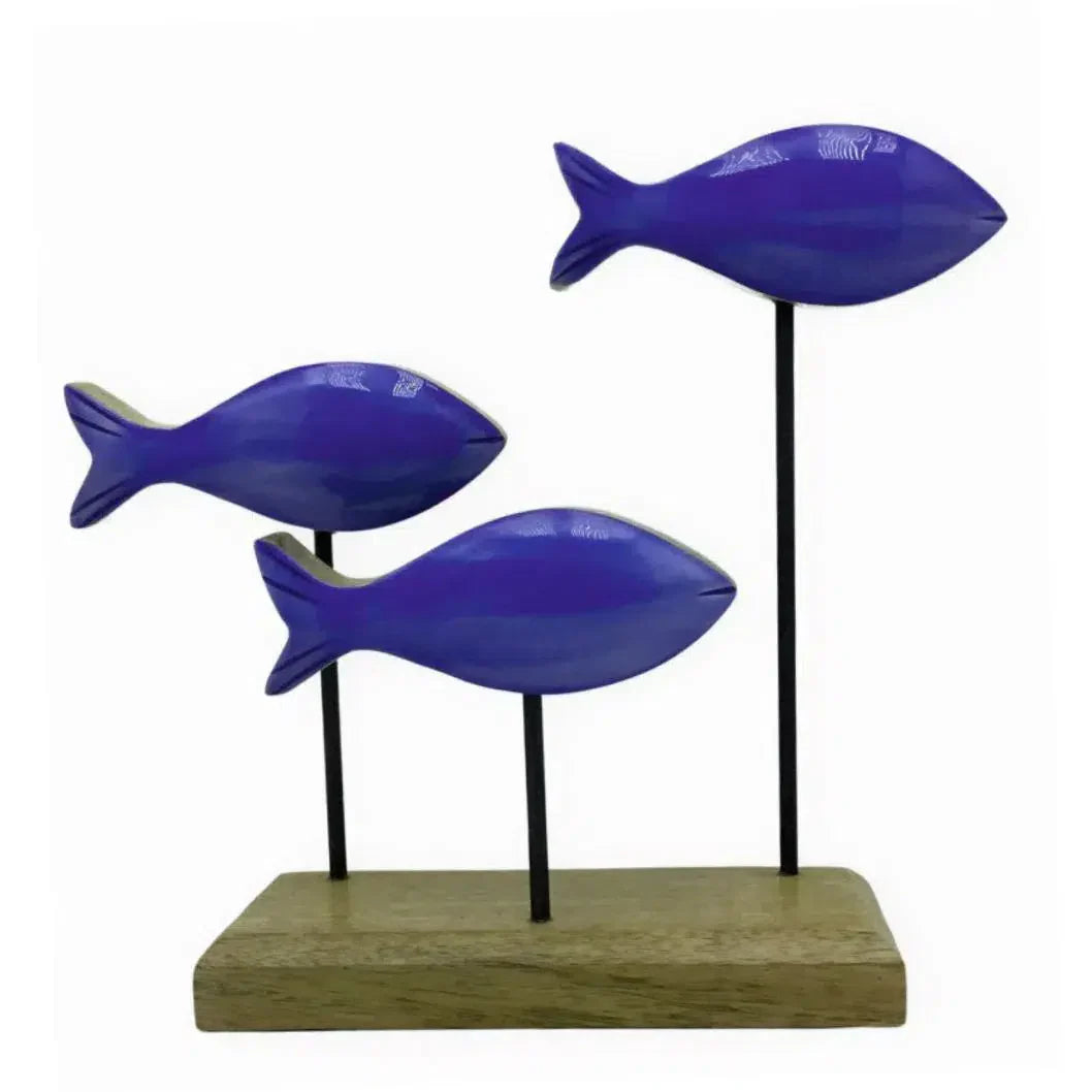 Escultura em Madeira Formato 3 Peixes Listrados 23x23x7cm
