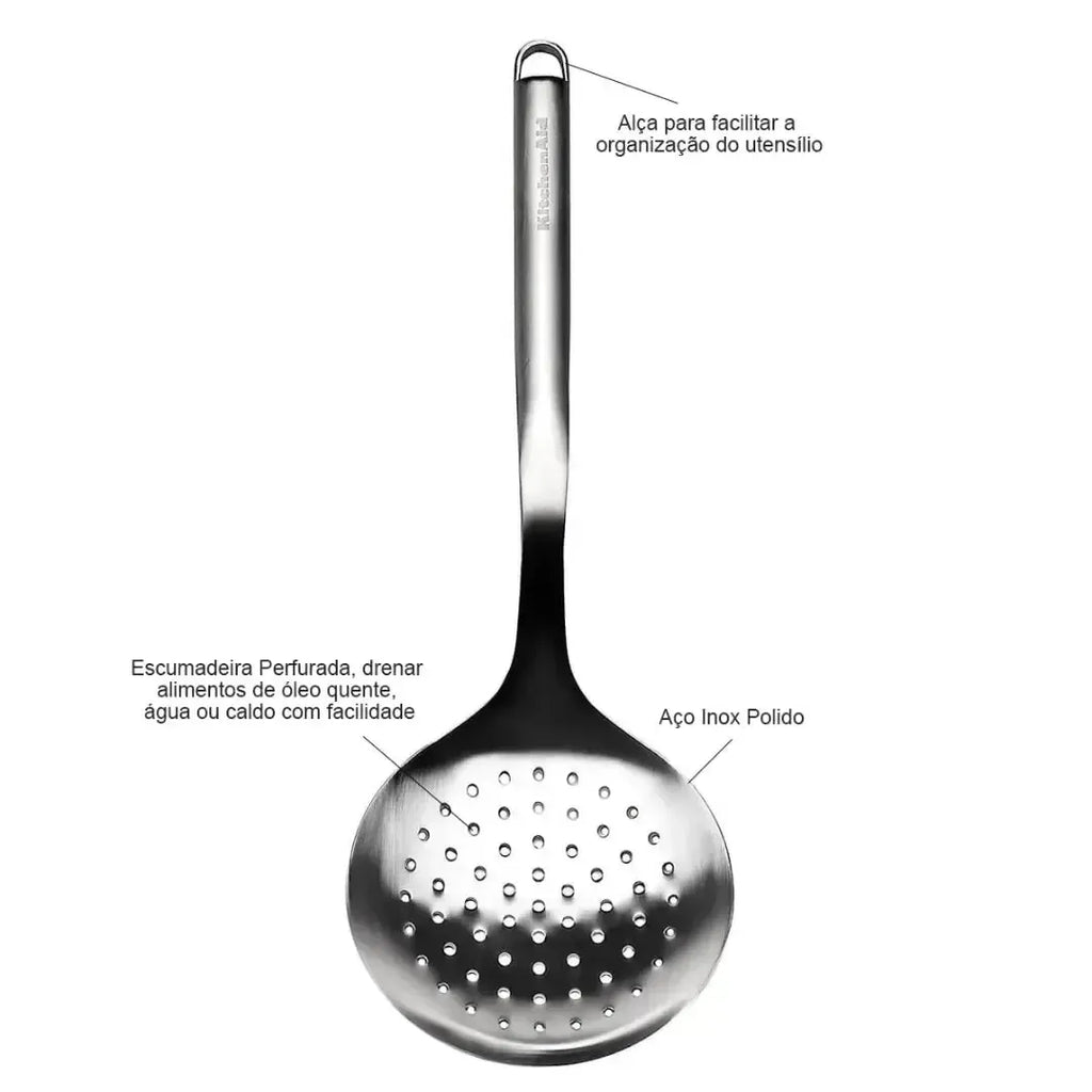 Escumadeira Luxo Premium Inox com Alça Kitchenaid