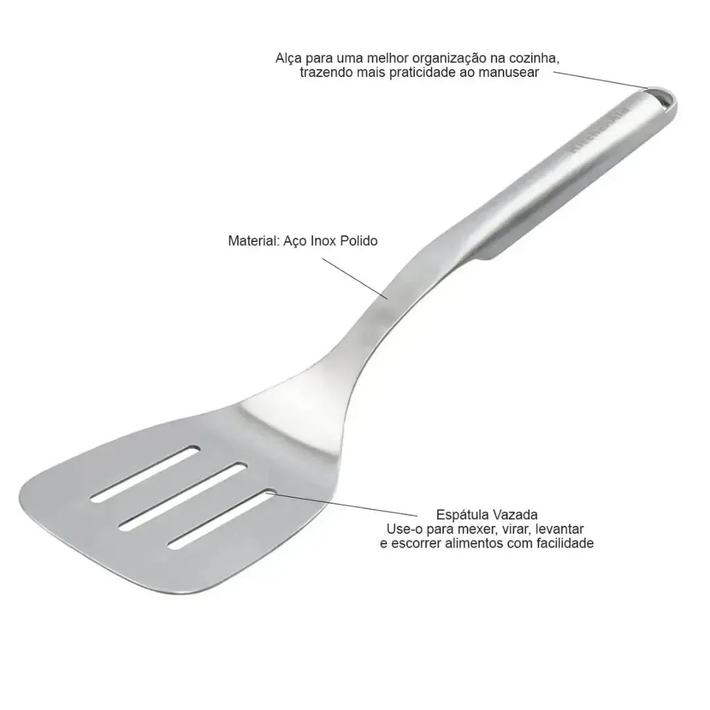Espátula Perfurada Premium Inox com Alça Kitchenaid