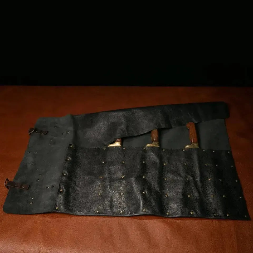 Estojo de Facas Artemano em Couro Pequeno Preto Estonado