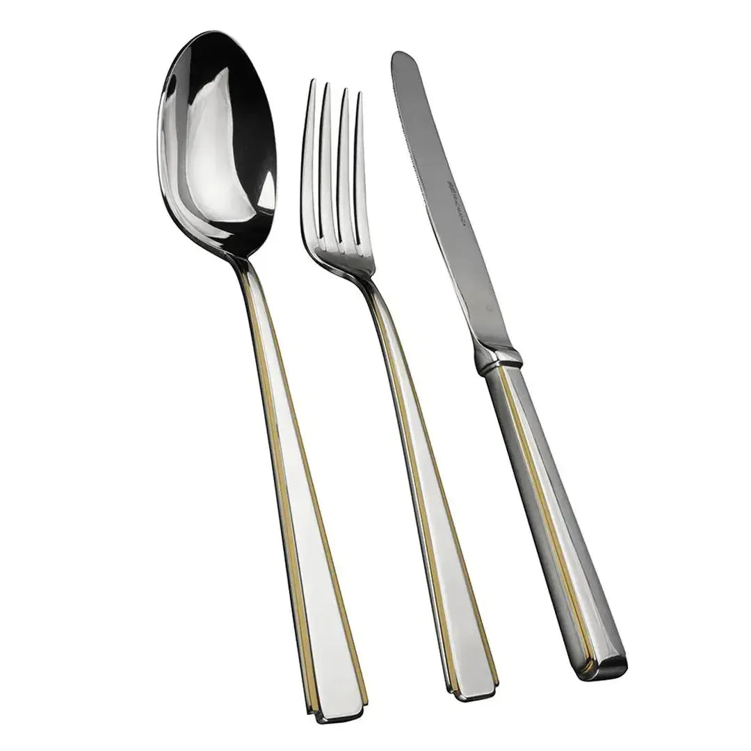 Faqueiro Clássico Moderno 101 peças Aço Inox 18/10 com Friso Ouro 24k Sem Estojo Fracalanza