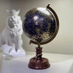 Globo Terrestre para Decoração Azul Retrô Grande - Base Elos de Madeira