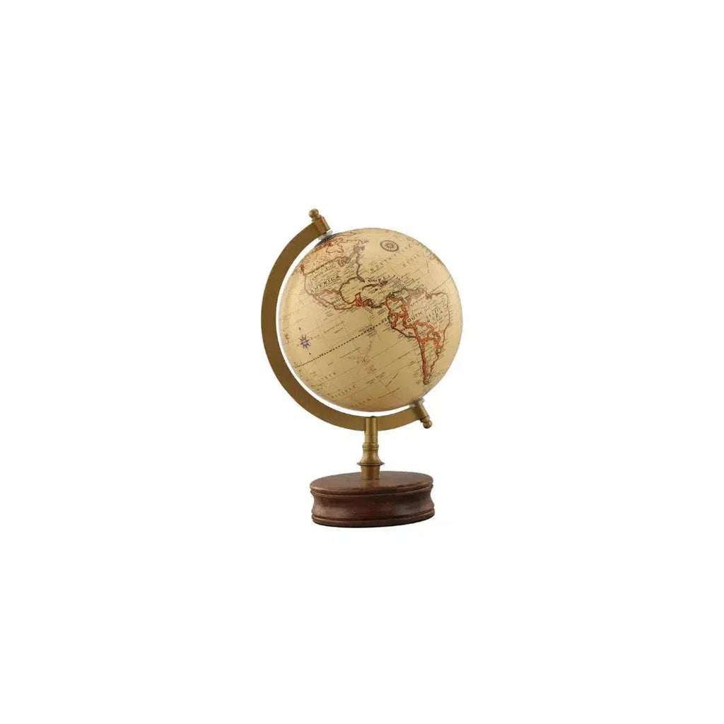 Globo Terrestre para Decoração Bege Retrô Grande - Base Redonda de Madeira
