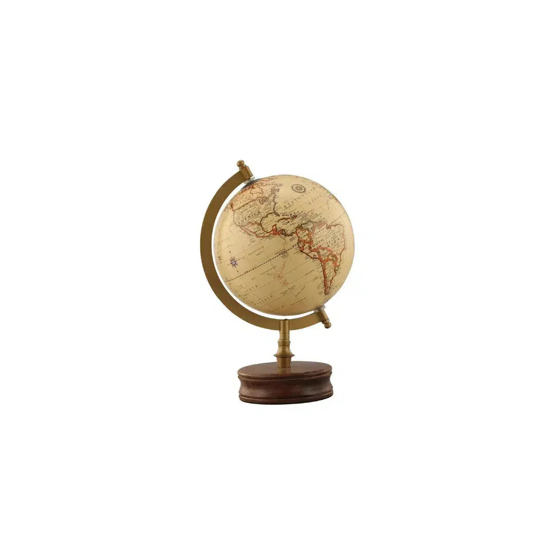 Globo Terrestre para Decoração Bege Retrô Grande - Base Redonda de Madeira