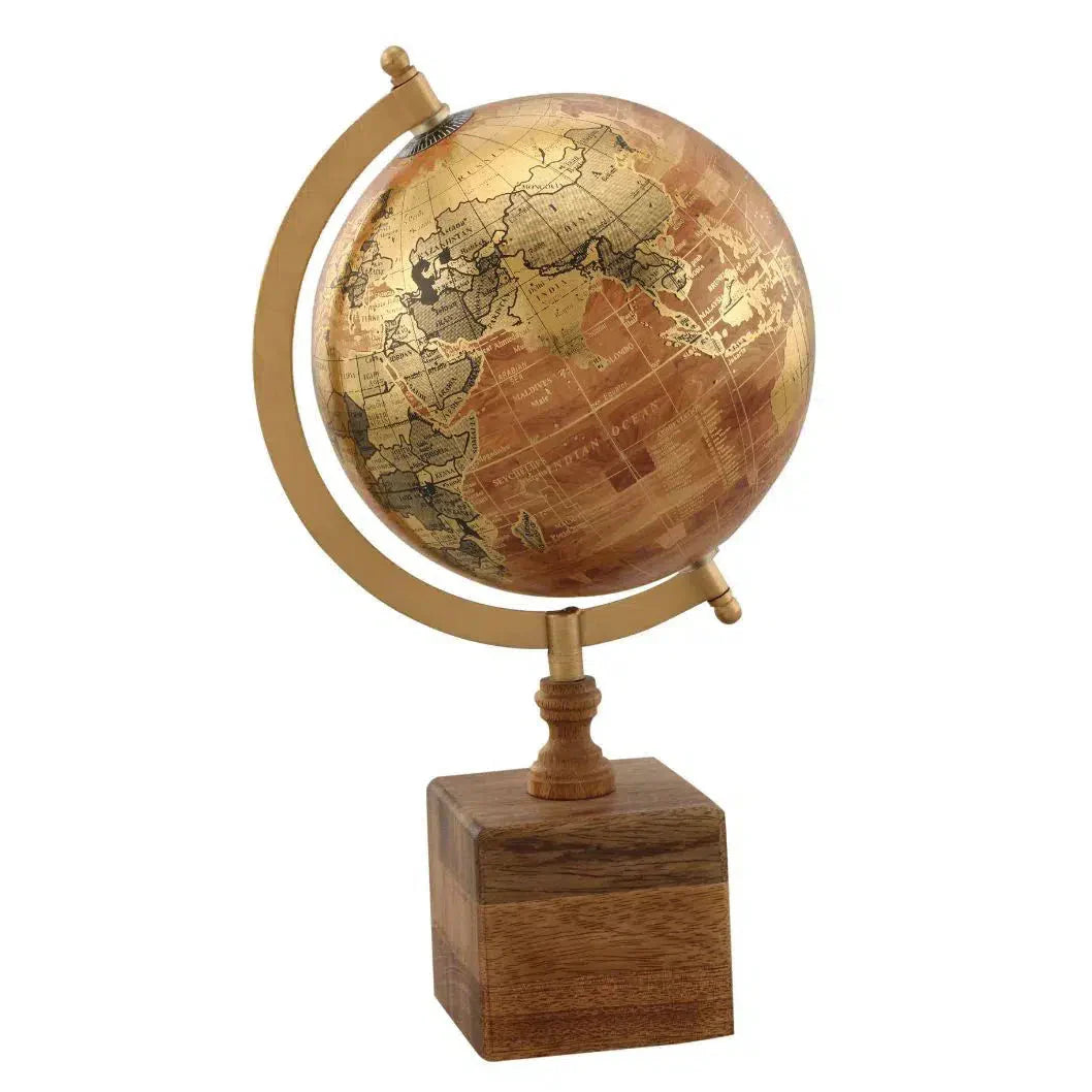 Globo Terrestre para Decoração Caramelo Retrô Grande - Base Quadrada de Madeira