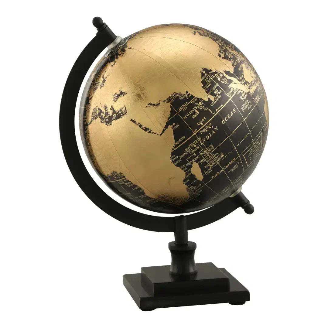 Globo Terrestre para Decoração Preto Retrô Grande - Base Retangular de Resina