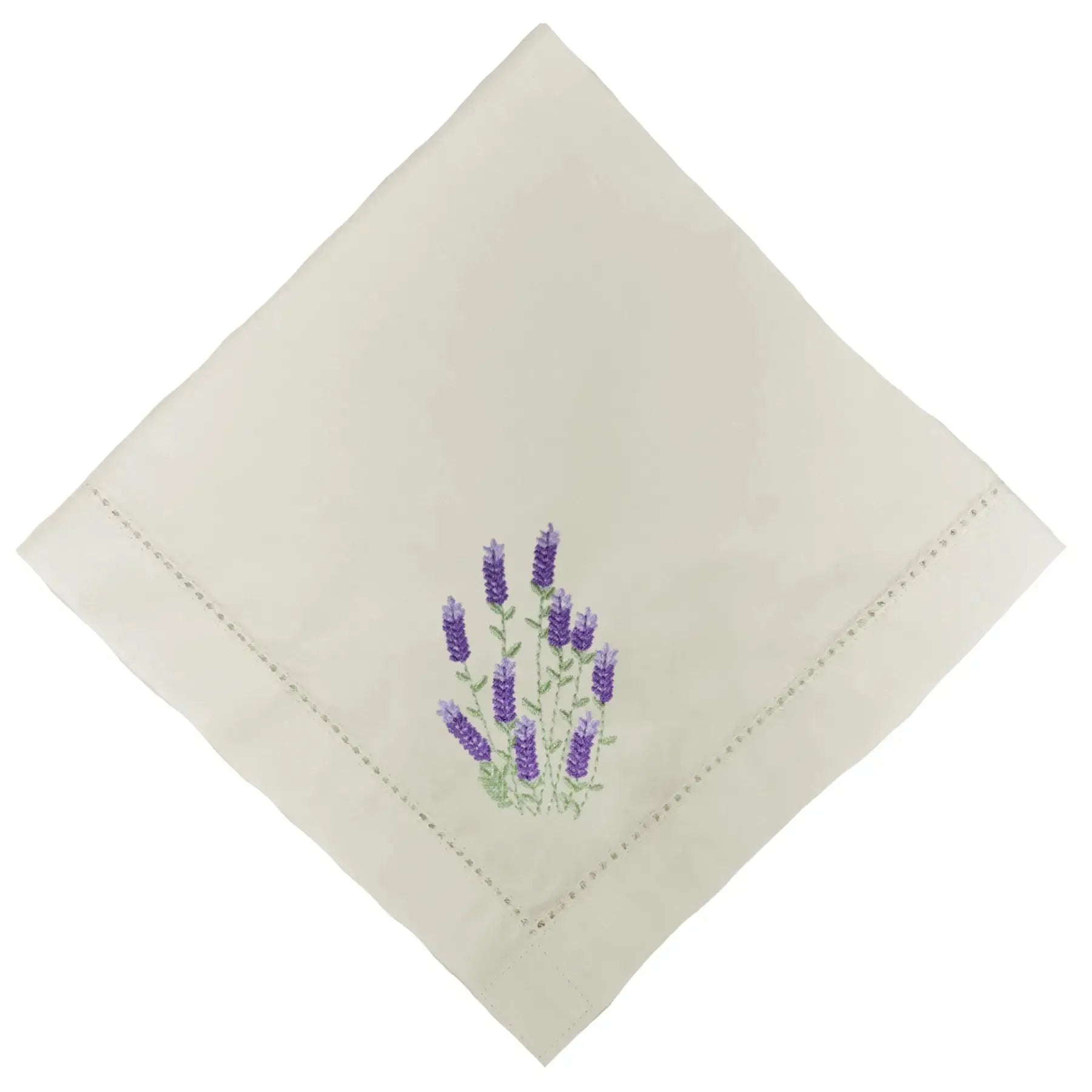 Guardanapo 100% Algodão Ponto Ajour Cru Flor Lavanda