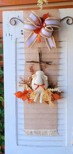 Enfeite de Porta Páscoa com Ovelha - Painel em Juta com Flores Secas e Laço