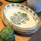 Tigela Feijoada S/ Alça Pequena Alcachofra Provençal e Suporte Oval Pequeno em Junco