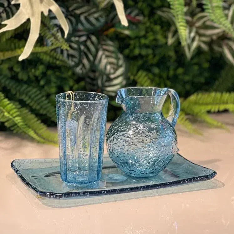 Jarra Acrílico Detalhes Bolhas Pequena  Azul 1L