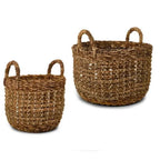 Jogo 2 Cestos em Fibra Natural Marrom com Linhas Bege Mart