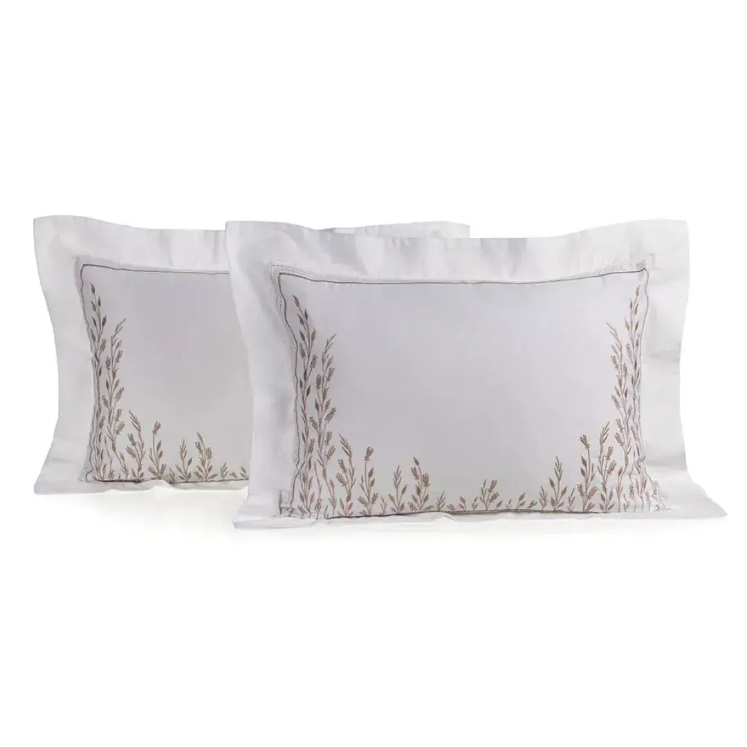 Jogo 2 Fronhas Flora 300 Fios Cetim 100% Algodão Egípcio Branco Trussardi