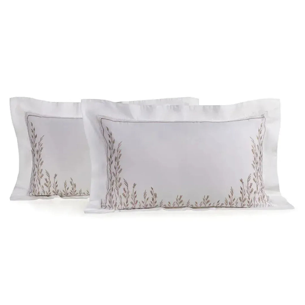 Jogo 2 Super Fronhas Flora 300 Fios Cetim 100% Algodão Egípcio Branco Trussardi