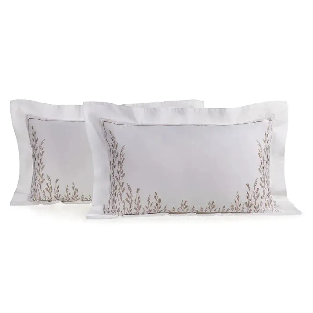 Jogo 2 Super Fronhas Flora 300 Fios Cetim 100% Algodão Egípcio Branco Trussardi
