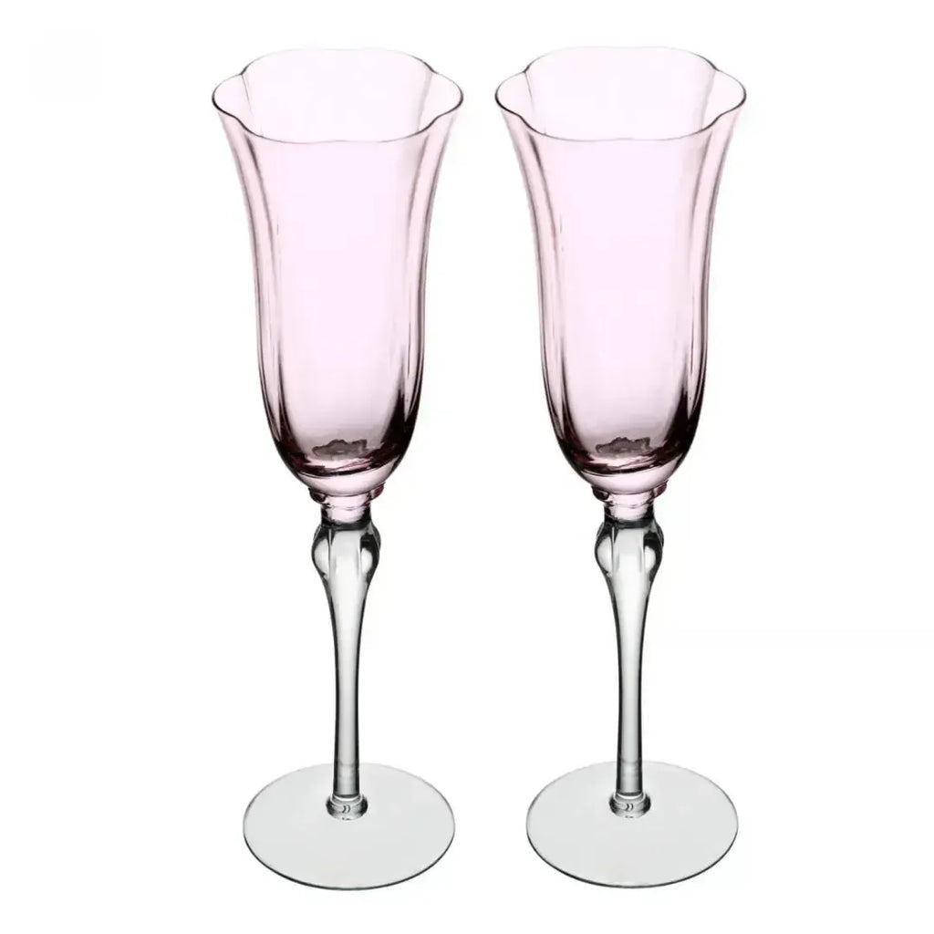 Jogo 2 Taças Champagne Vidro Lily 250ml Rosa / Cinza Wolff