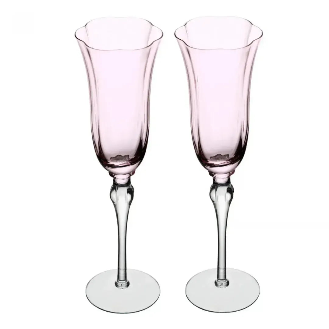 Jogo 2 Taças Champagne Vidro Lily 250ml Rosa / Cinza Wolff