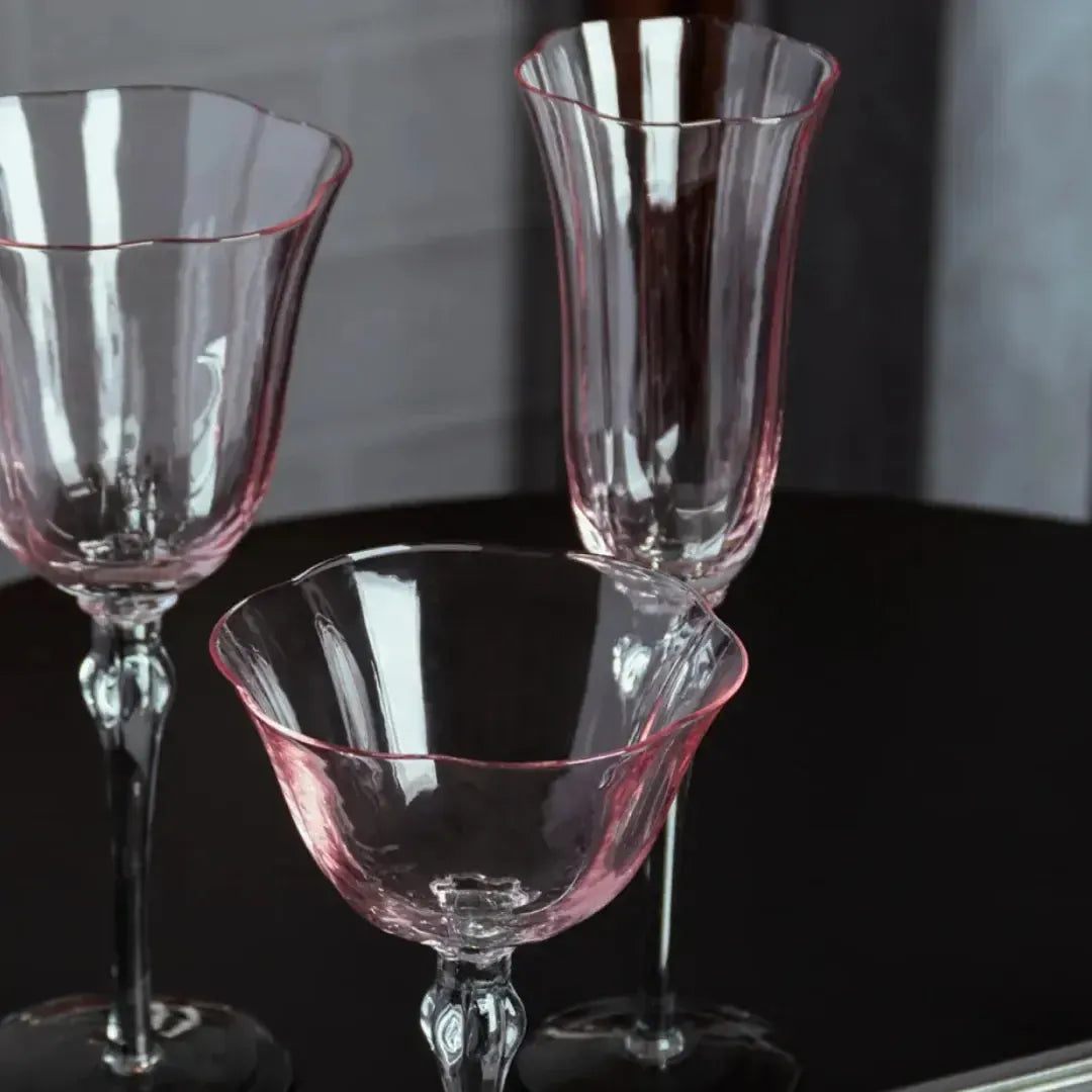 Jogo 2 Taças Champagne Vidro Lily 250ml Rosa / Cinza Wolff