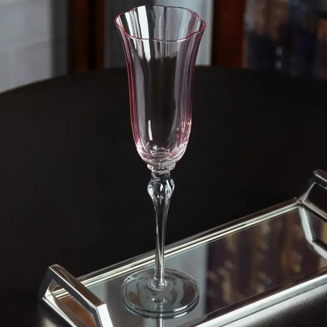 Jogo 2 Taças Champagne Vidro Lily 250ml Rosa / Cinza Wolff