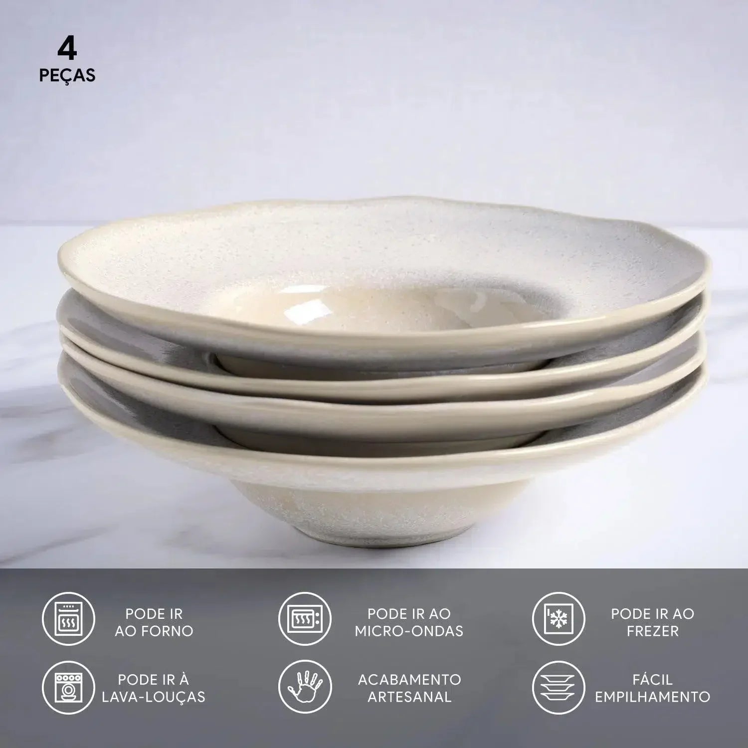 Jogo 4 Pratos Chapéu Orgânico Latte 450ml 28x6,5cm Porto Brasil