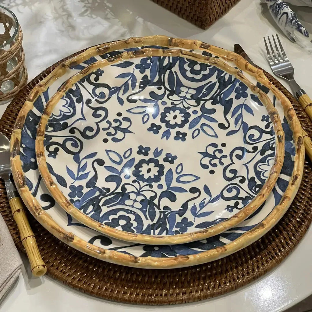 Jogo 4 Pratos Rasos Cerâmica Dolce Mare Azulejo Português Vermelho 27,5cm Maison Blanche