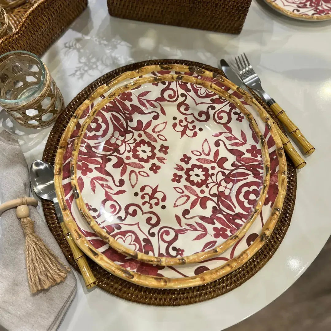 Jogo 4 Pratos Rasos Cerâmica Dolce Mare Azulejo Português Vermelho 27,5cm Maison Blanche