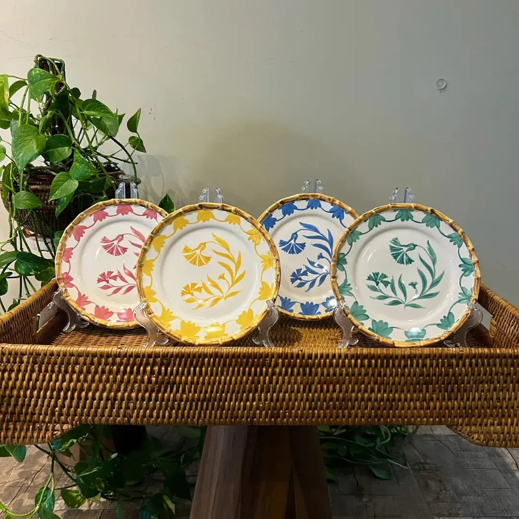 Jogo 4 Pratos de Sobremesa Cerâmica Colorful Handmade Flor Aberta 20cm Maison Blanche