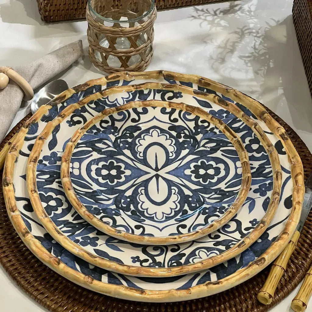 Jogo 4 Pratos de Sobremesa Cerâmica Dolce Mare Azulejo Português Vermelho 20cm Maison Blanche