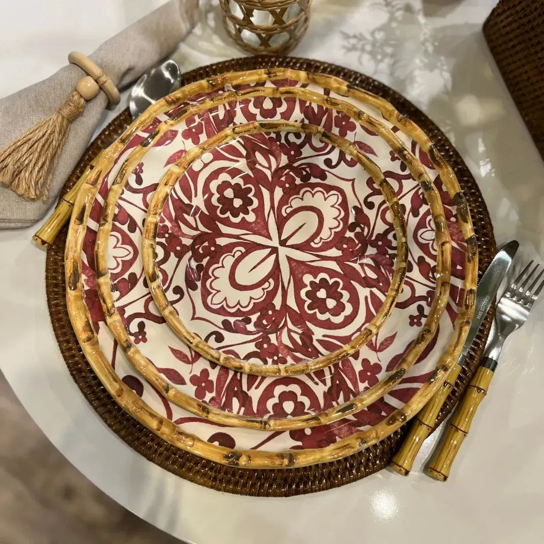 Jogo 4 Pratos de Sobremesa Cerâmica Dolce Mare Azulejo Português Vermelho 20cm Maison Blanche