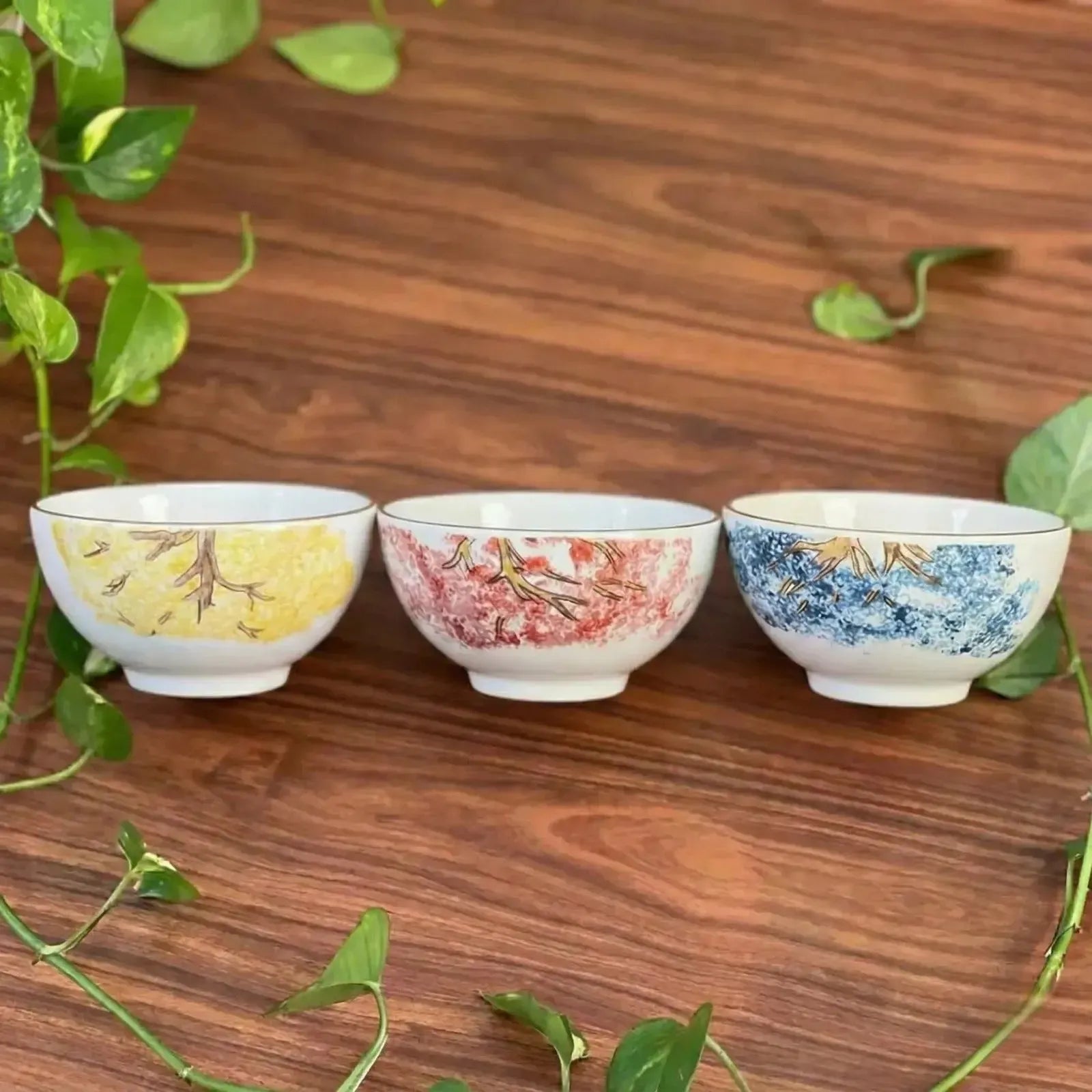 Jogo 6 Bowls Cerâmica Cerâmica com Filete Ouro Ypê Colorido 450ml Scalla