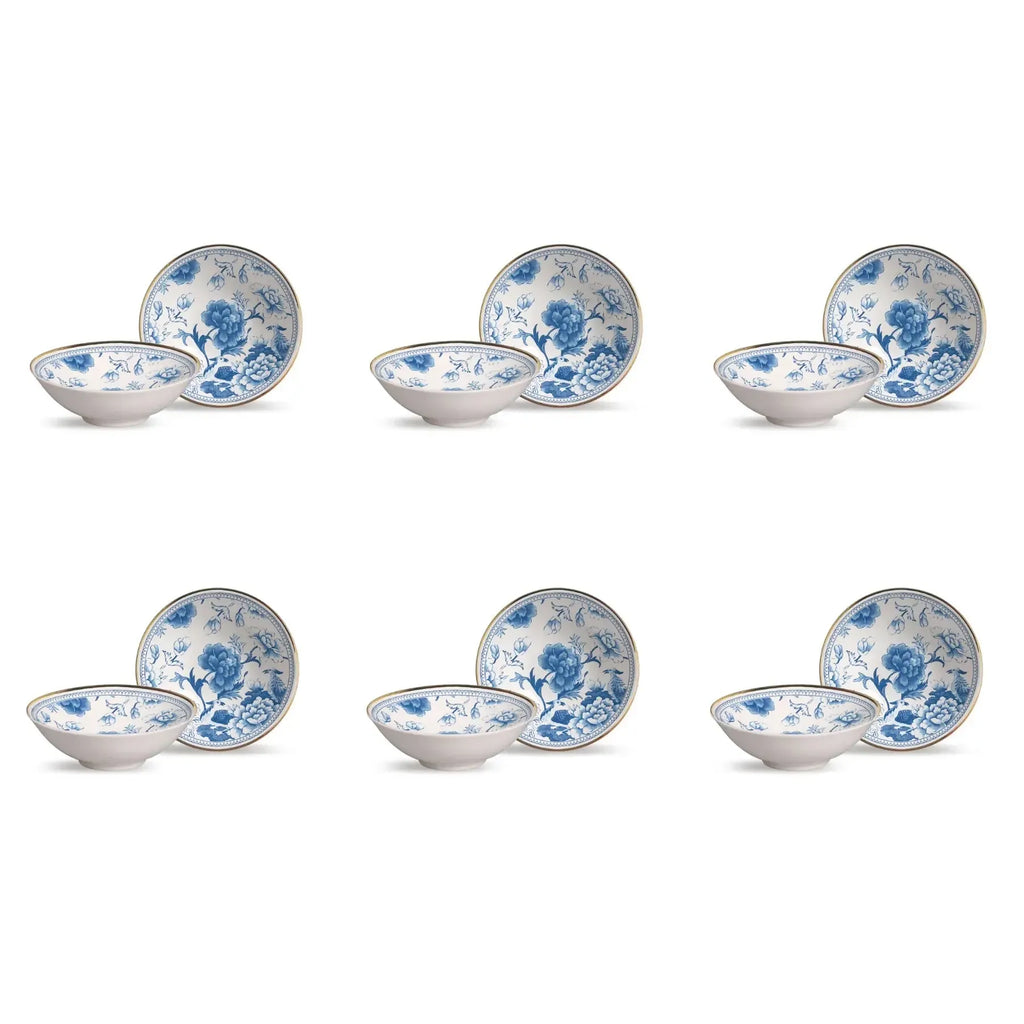 Jogo 6 Bowls Cerâmica Chinese Blue Filete Ouro 300ml Alleanza