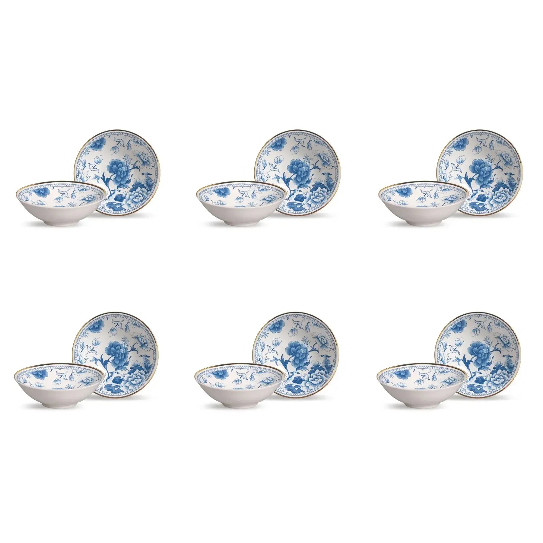 Jogo 6 Bowls Cerâmica Chinese Blue Filete Ouro 300ml Alleanza