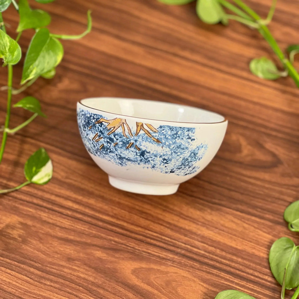 Jogo 6 Bowls Cerâmica Ypê Rosa com Filete de Ouro 450ml 7cm Scalla