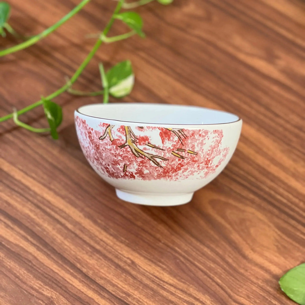 Jogo 6 Bowls Cerâmica Ypê Rosa com Filete de Ouro 450ml 7cm Scalla