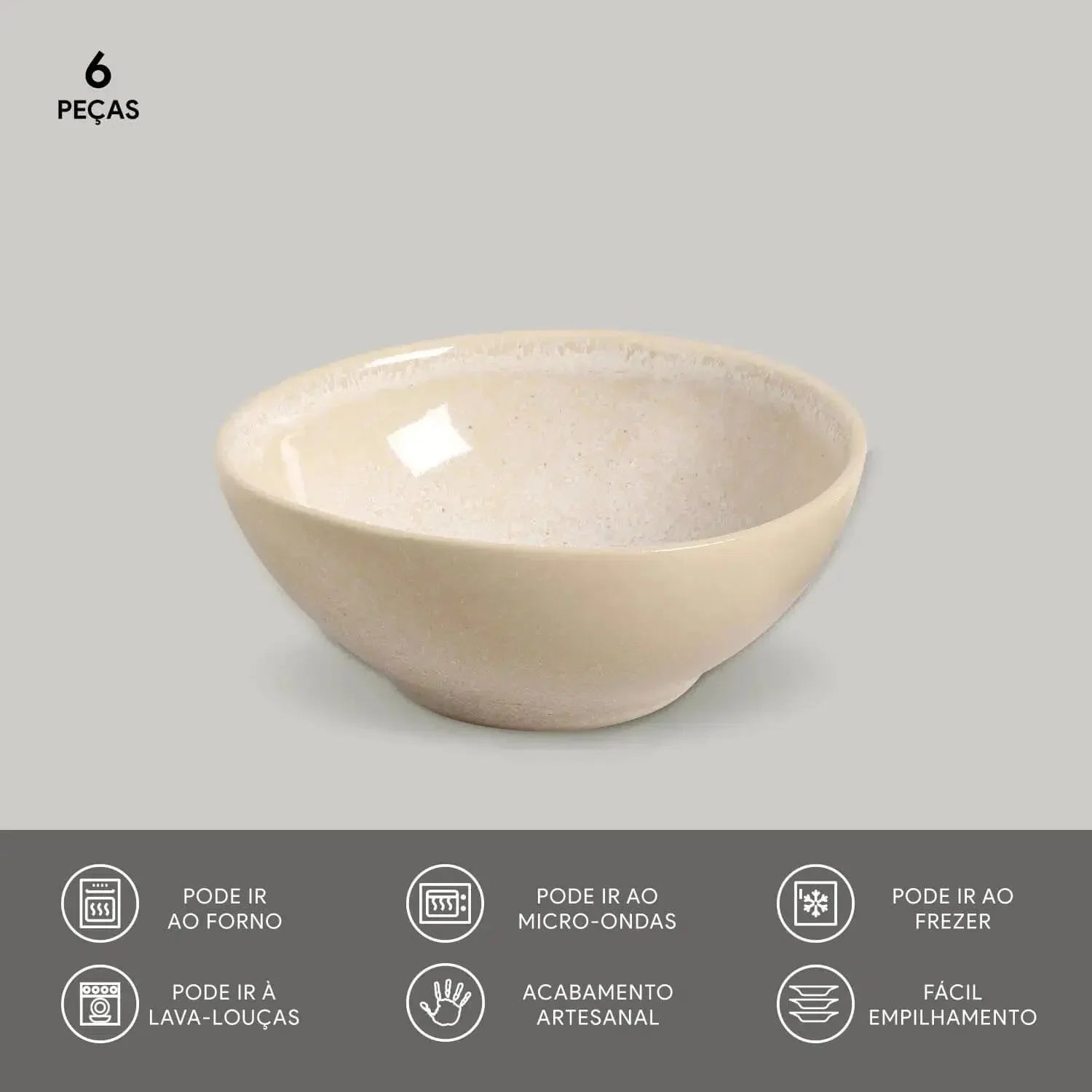 Jogo 6 Cumbucas Coup Stoneware Orgânico Latte 13,5x5,5cm Porto Brasil