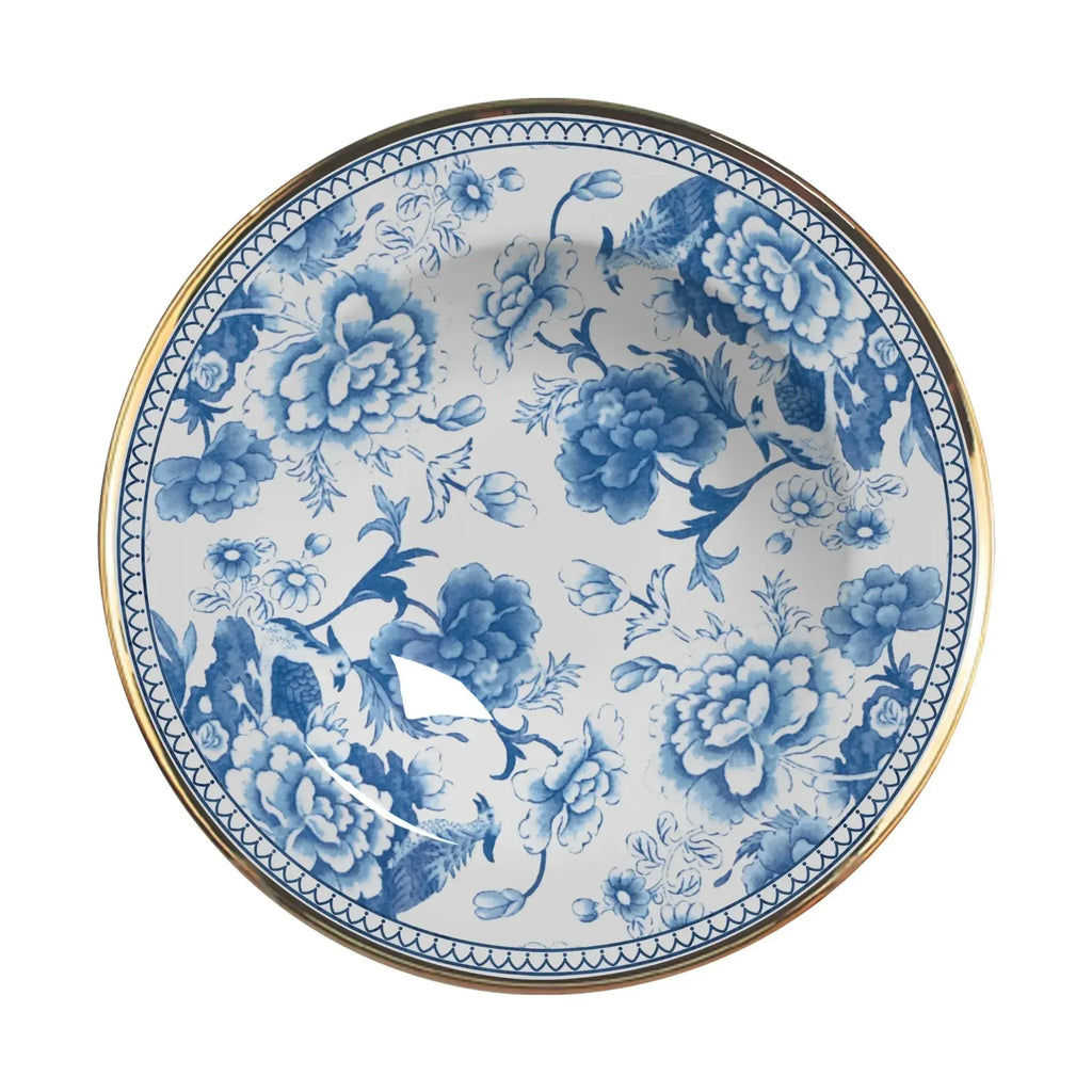 Jogo 6 Pratos Fundo Cerâmica Chinese Blue Filete Ouro 25cm Alleanza