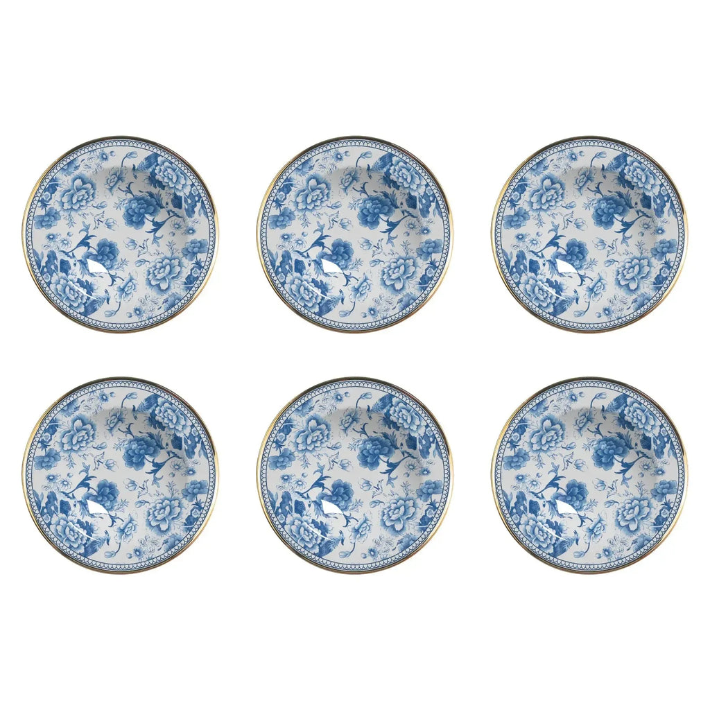Jogo 6 Pratos Fundo Cerâmica Chinese Blue Filete Ouro 25cm Alleanza