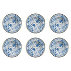 Jogo 6 Pratos Fundo Cerâmica Chinese Blue Filete Ouro 25cm Alleanza
