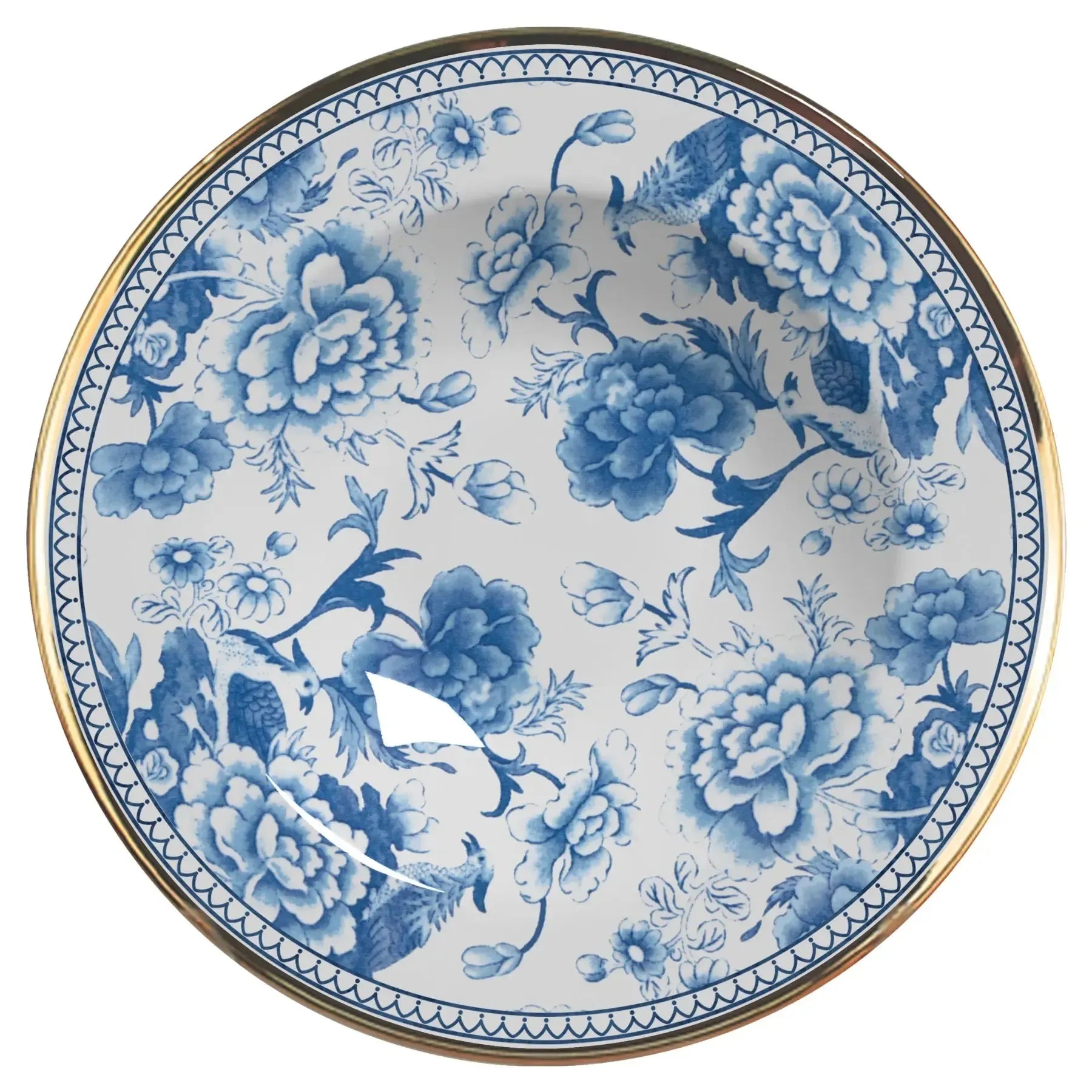 Jogo 6 Pratos Fundo Cerâmica Chinese Blue Filete Ouro 25cm Alleanza