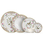 Jogo 6 Pratos Fundo Cerâmica Sweet Bird Filete Ouro 25cm Alleanza