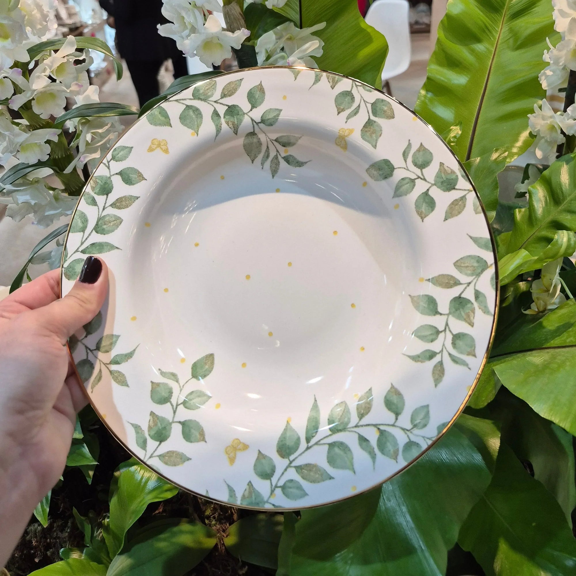 Jogo 6 Pratos Fundo Donatella Cerâmica Filete Ouro 25cm Alleanza