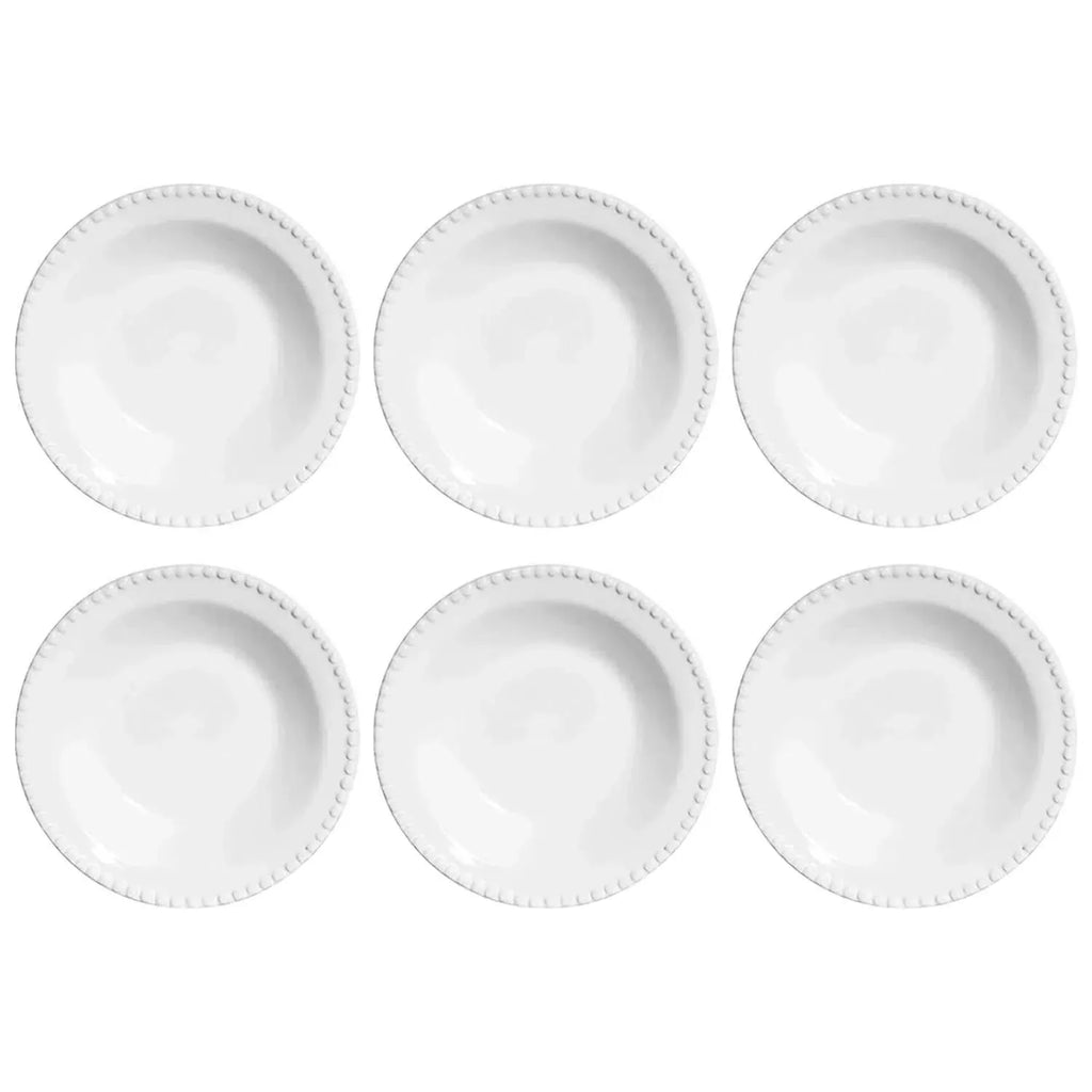 Jogo 6 Pratos Fundos Cerâmica Bolinha Branco 22cm Scalla