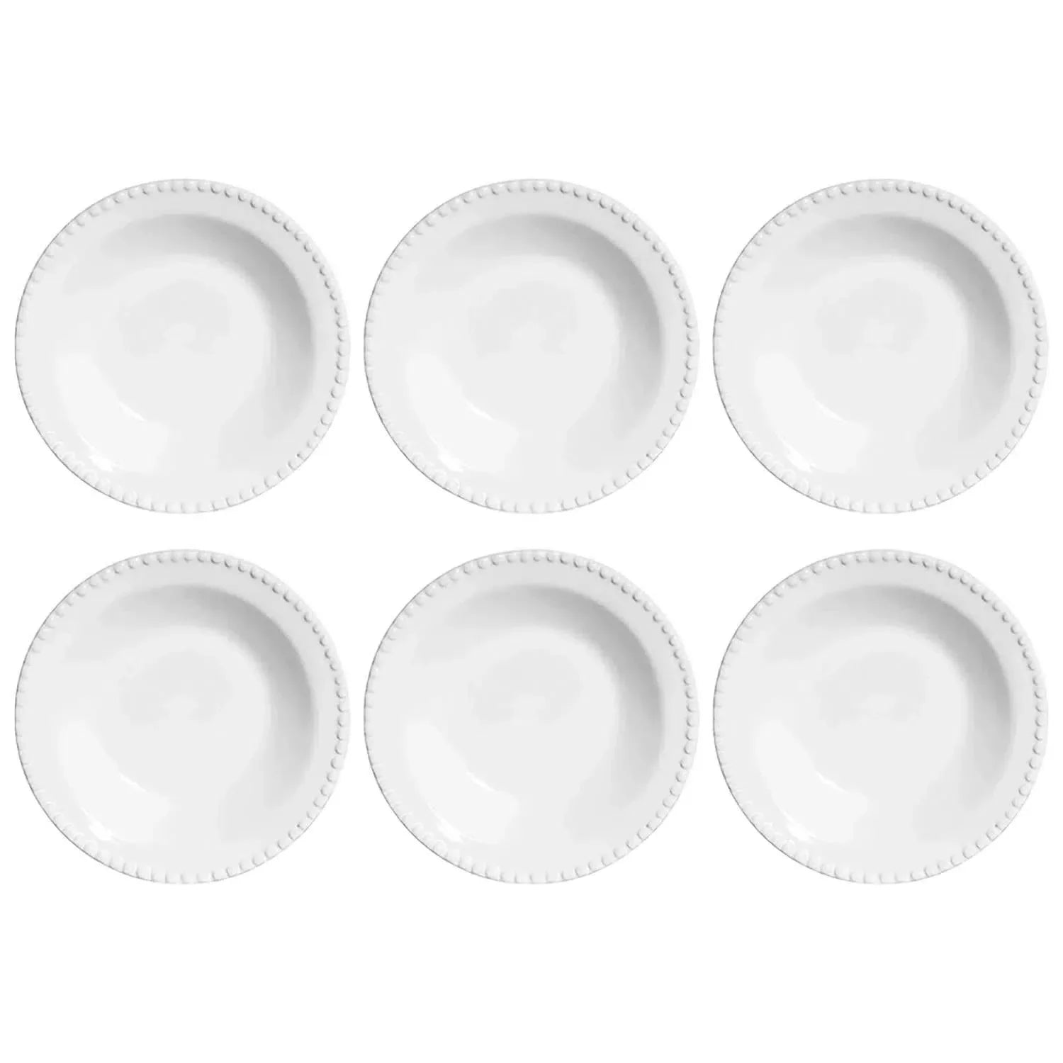 Jogo 6 Pratos Fundos Cerâmica Bolinha Branco 22cm Scalla