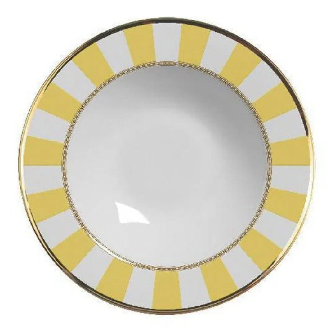 Jogo 6 Pratos Fundos Cerâmica Yellow Strip 24cm Alleanza