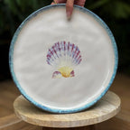 Jogo 6 Pratos Raso Atlântica Cerâmica Peixe Azul / Amarelo e Concha 28cm Scalla