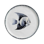Jogo 6 Pratos Raso Atlântica Cerâmica Peixe Azul / Amarelo e Concha 28cm Scalla
