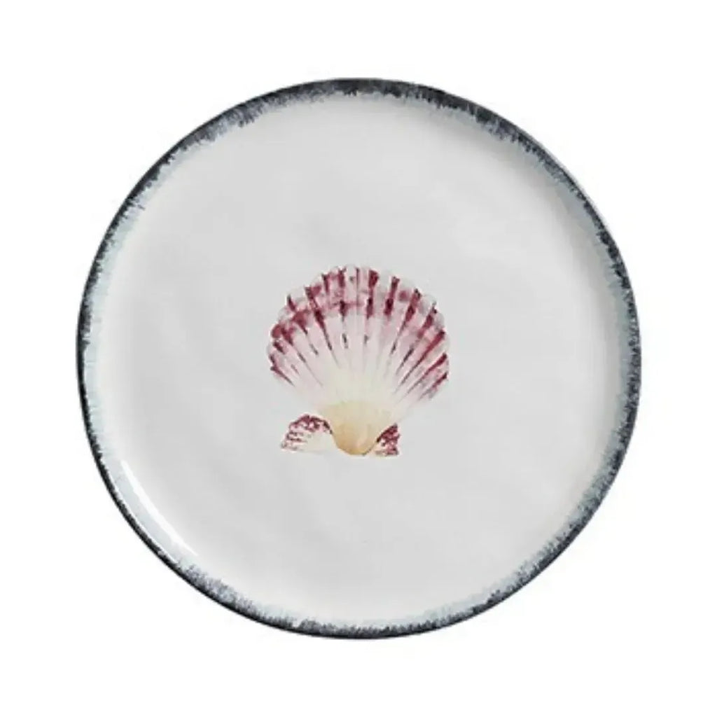 Jogo 6 Pratos Raso Atlântica Cerâmica Peixe Azul / Amarelo e Concha 28cm Scalla